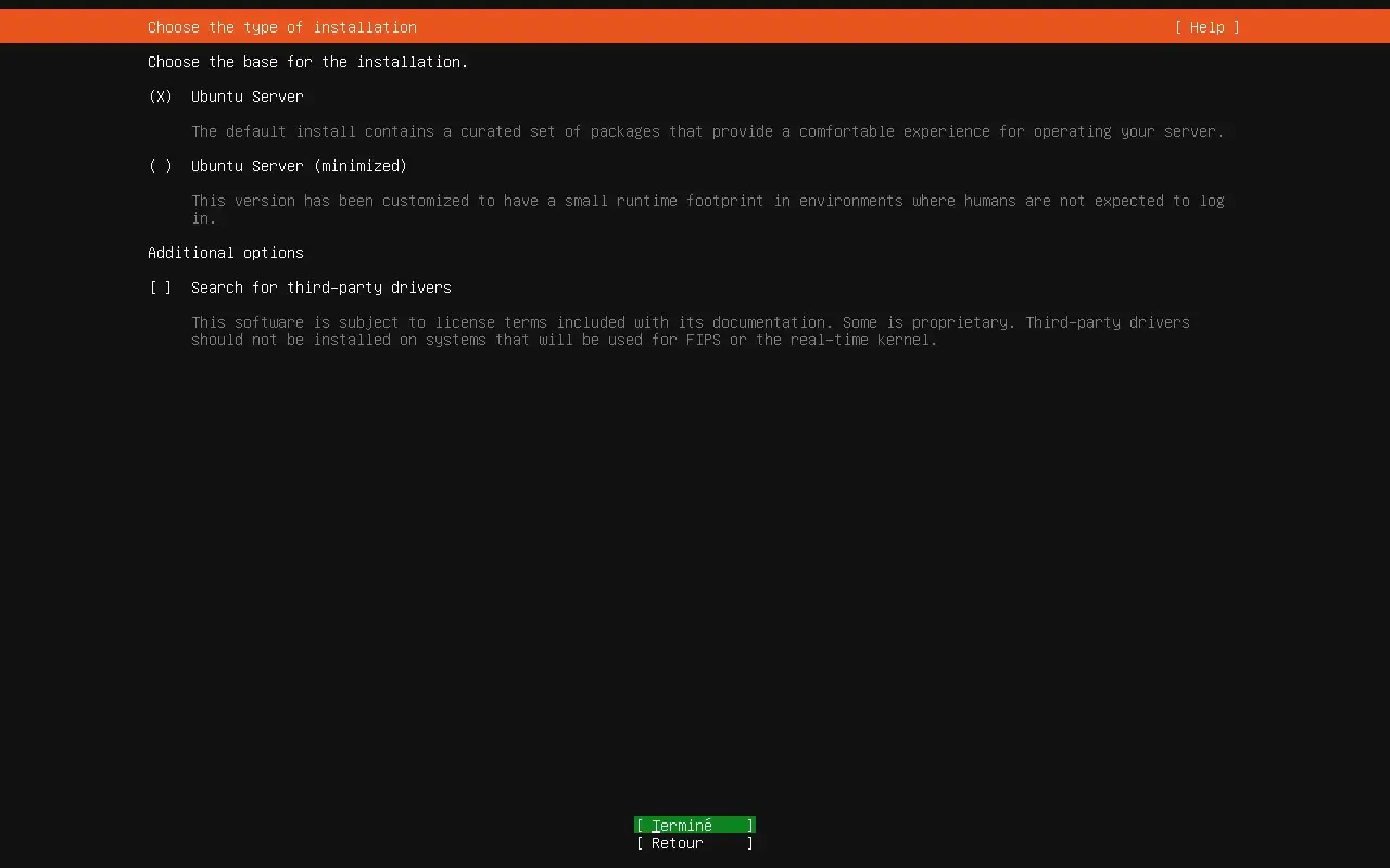 Choix du type d'installation Ubuntu Server