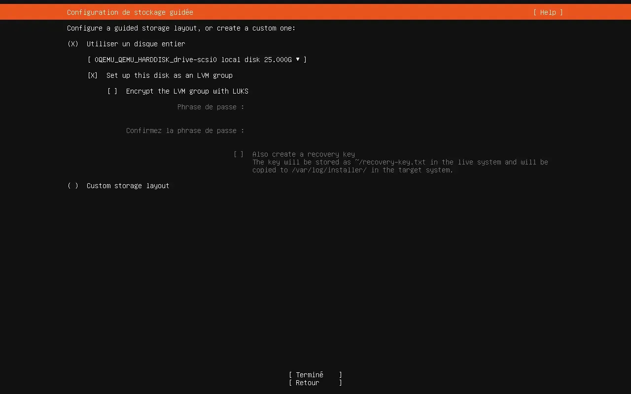 Configuration du stockage guidée avec LVM dans Ubuntu
