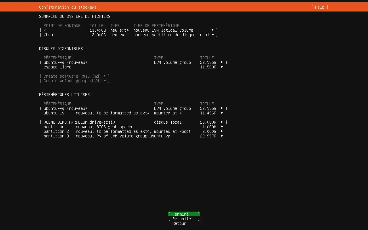 Récapitulatif du partitionnement LVM dans Ubuntu