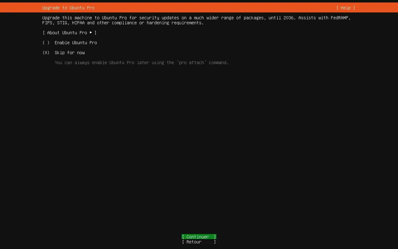 Écran Ubuntu Pro dans l'installateur