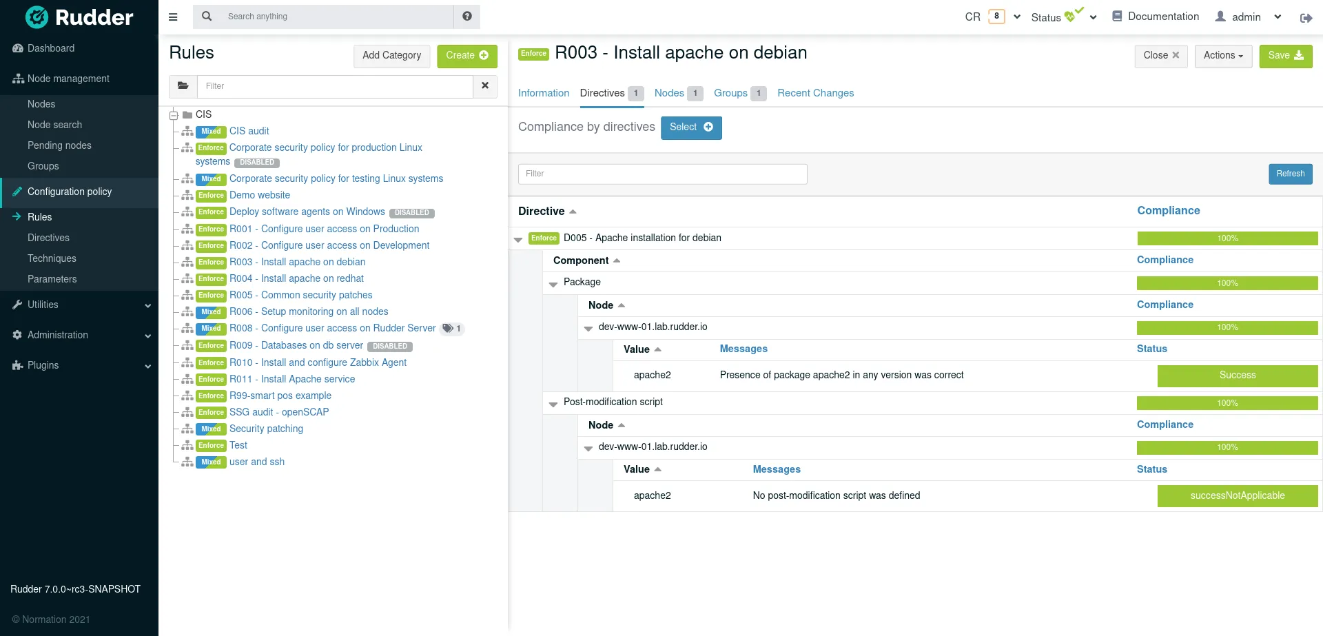 Compliance d'une règle Rudder