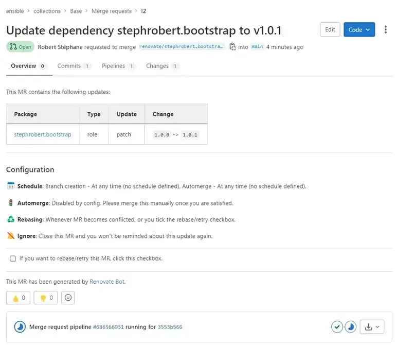 renovate dependances ansible collection galaxy