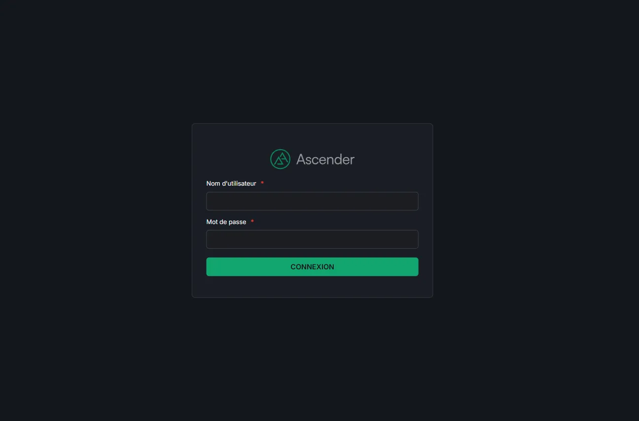 Écran de connexion d'Ascender