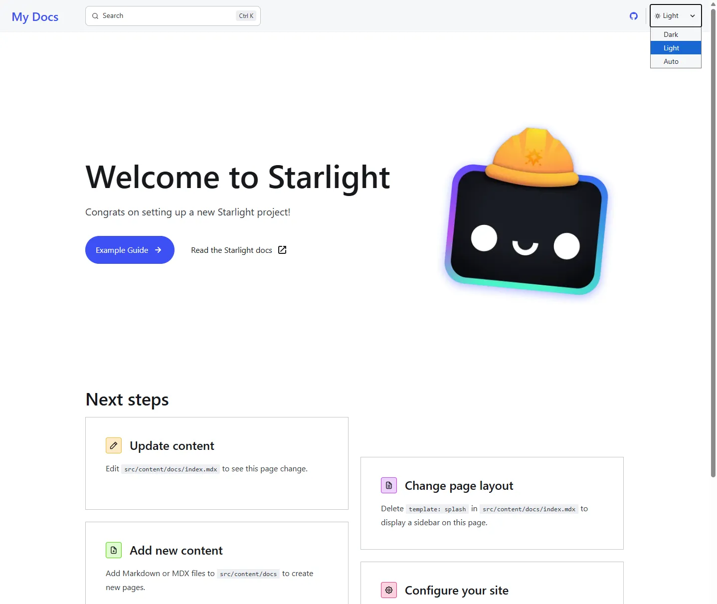 Page d'accueil Astro Starlight
