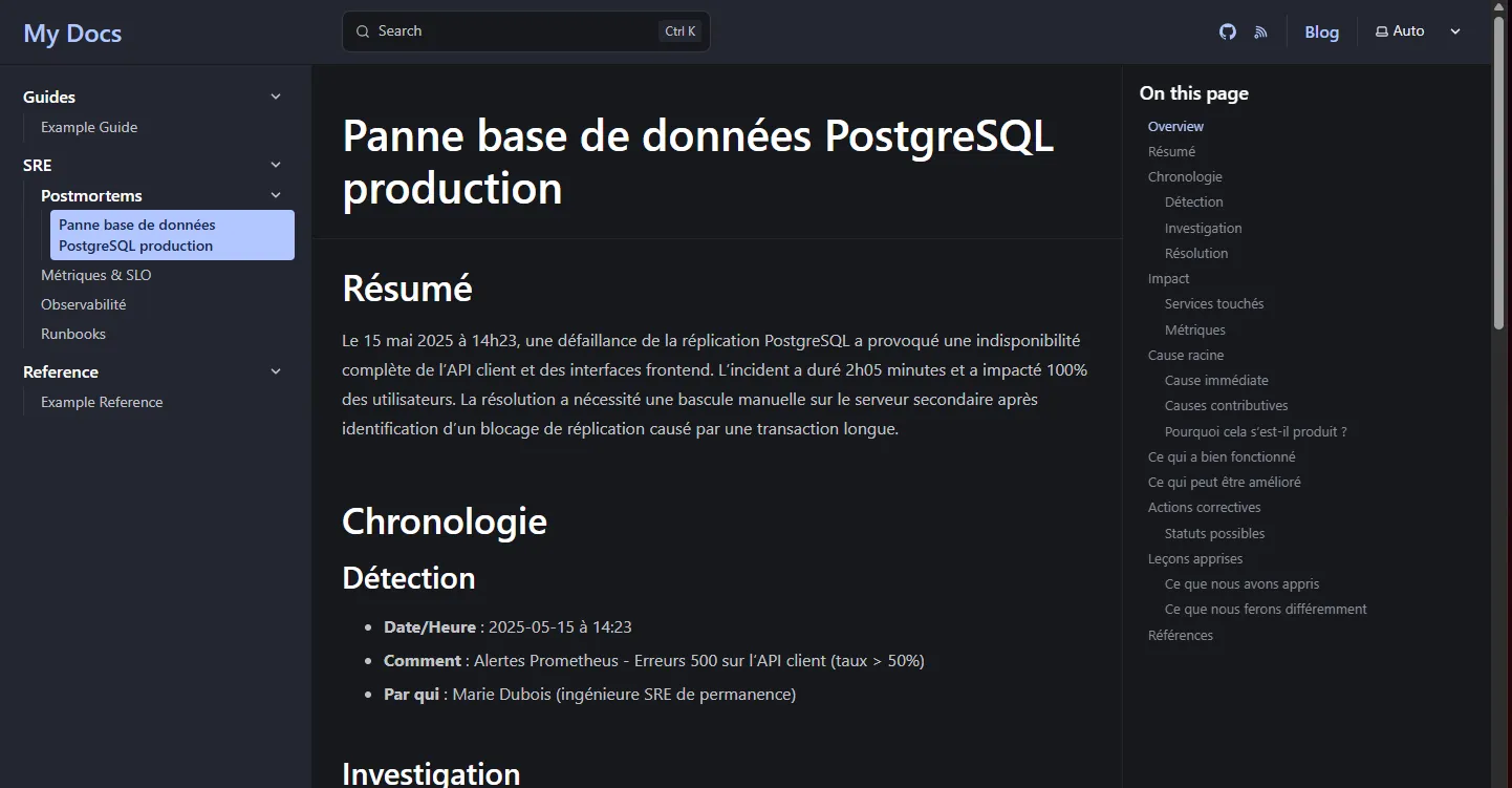 Sidebar SRE avec Postmortems