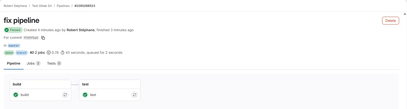 Graphe d'un pipeline GitLab - vue des stages et jobs