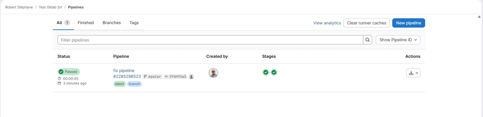 Liste des pipelines GitLab