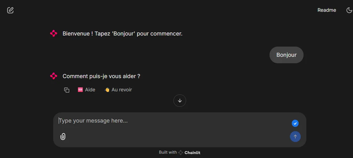 aperçu de l'application avec actions