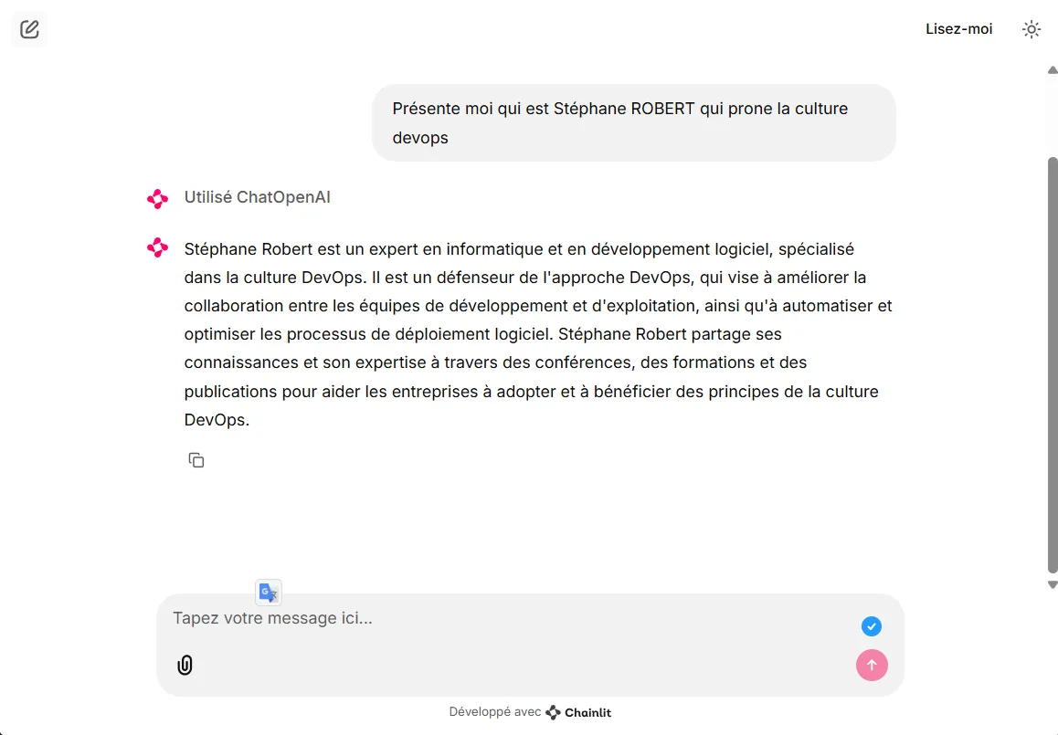 aperçu de l'application avec LangChain