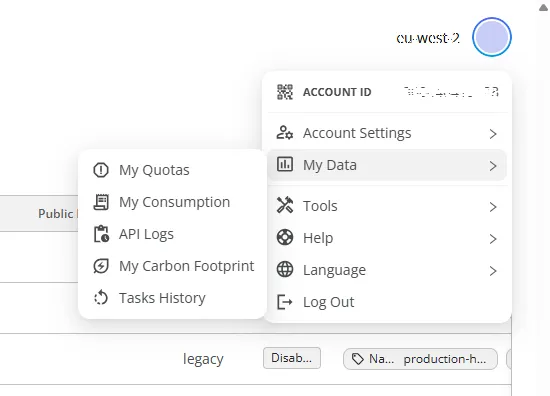 Menu utilisateur Cockpit