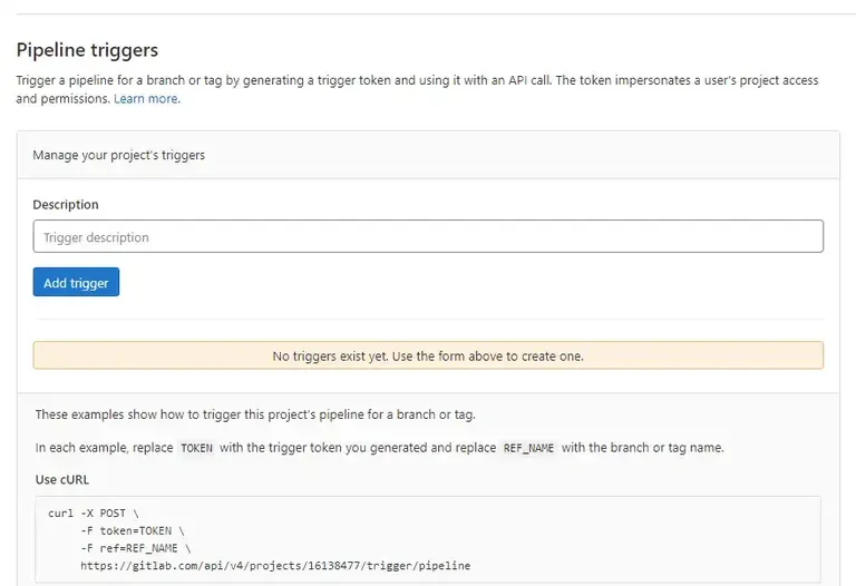 pipeline trigger gitlab api