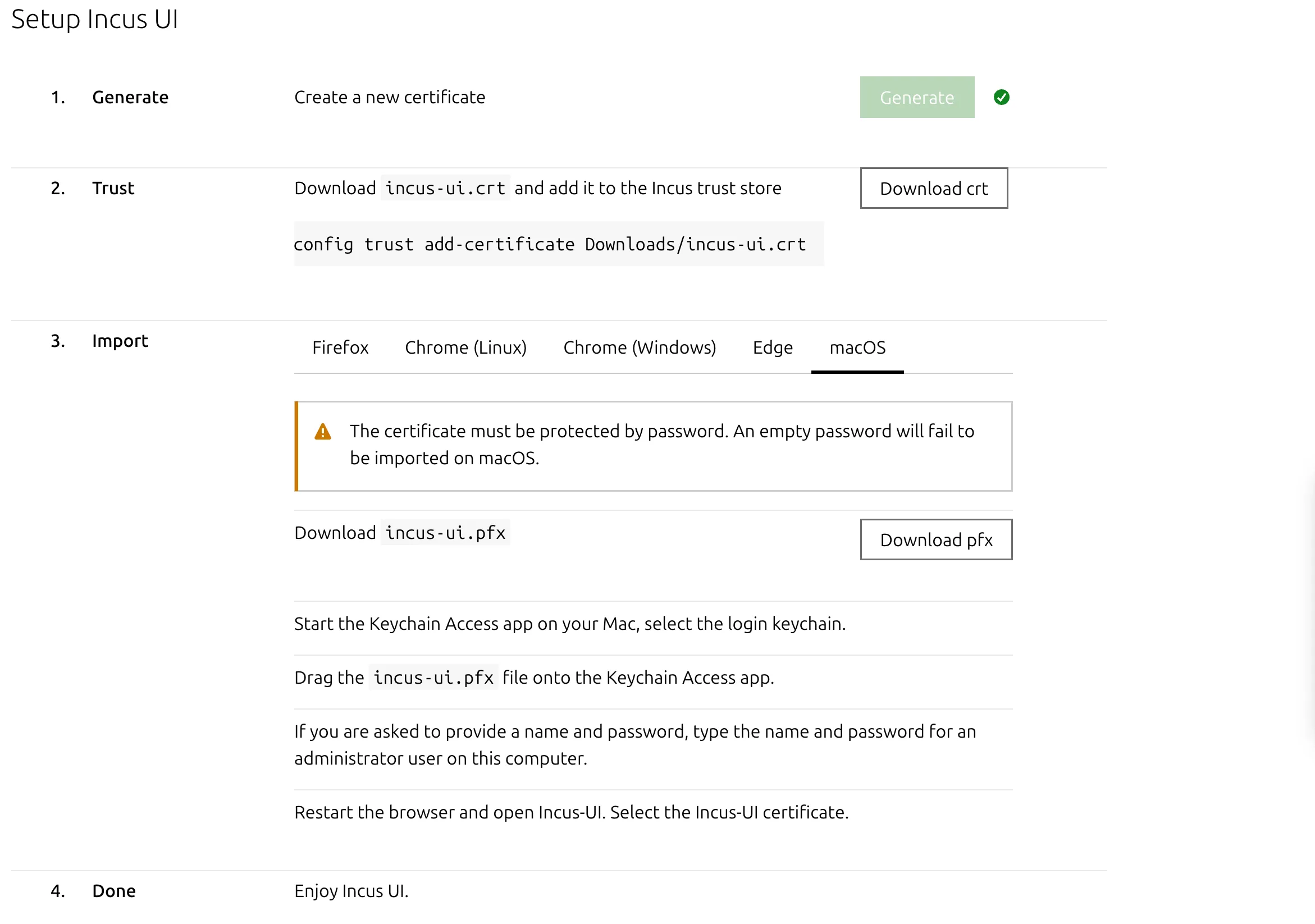 Configuration de l'interface graphique Incus