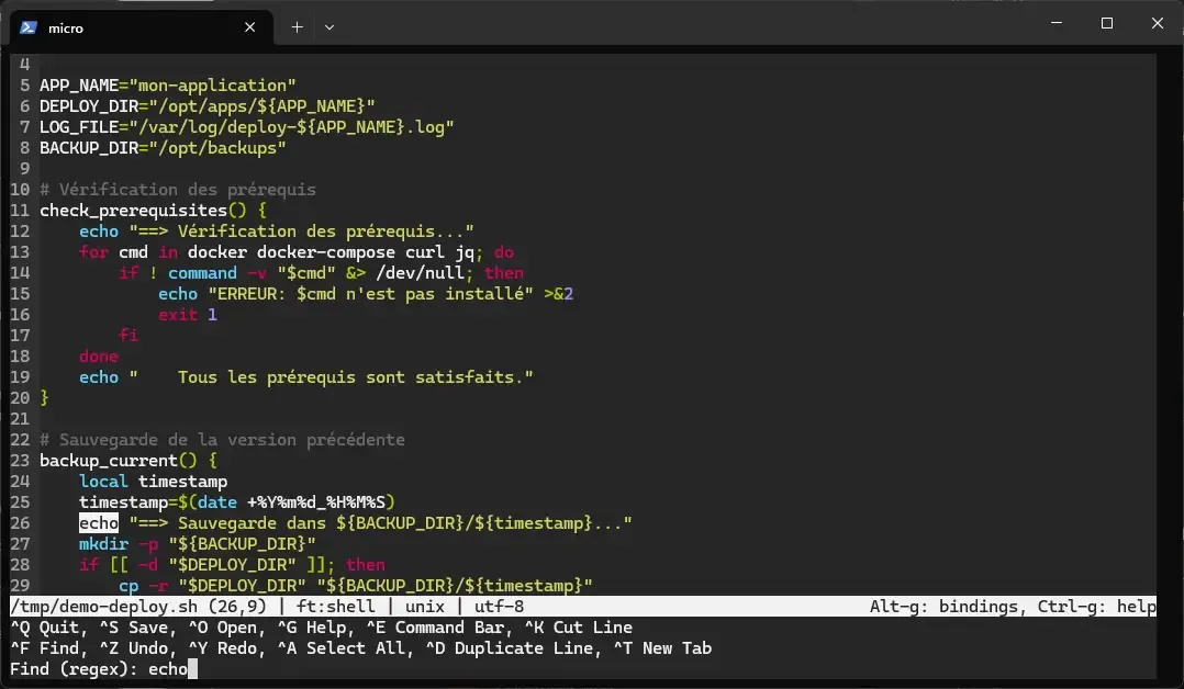 Recherche incrémentale dans micro avec les occurrences surlignées et la barre de recherche en bas