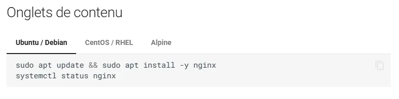 Onglets de contenu synchronisés : Ubuntu, Rocky, macOS