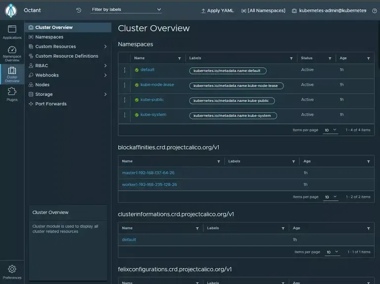 octant kubernetes dashboard