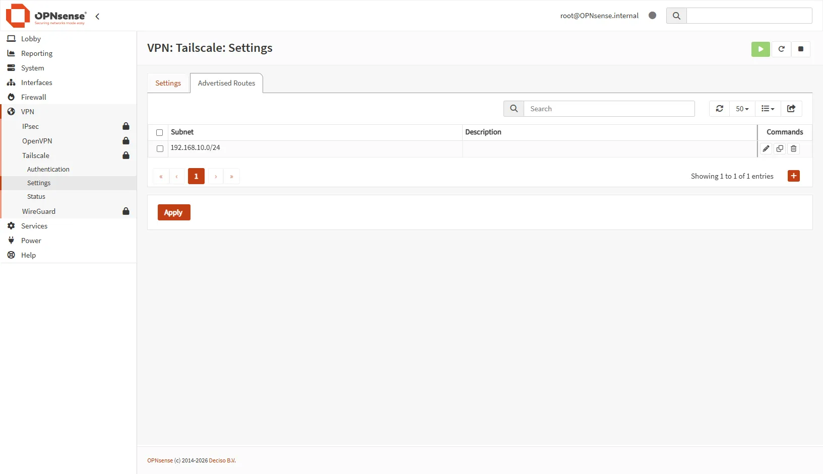 Capture d'écran de la configuration de Tailscale