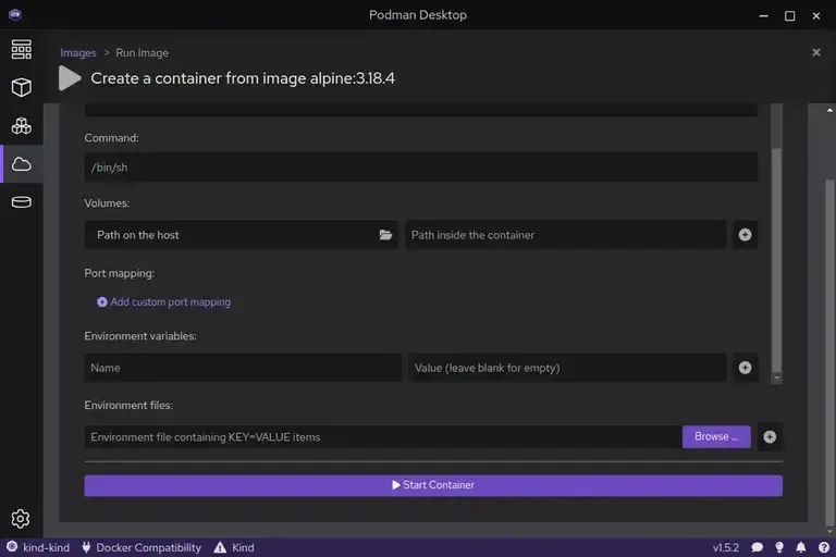 Podman Desktop lancer
conteneur