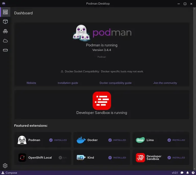 podman desktop ecran accueil