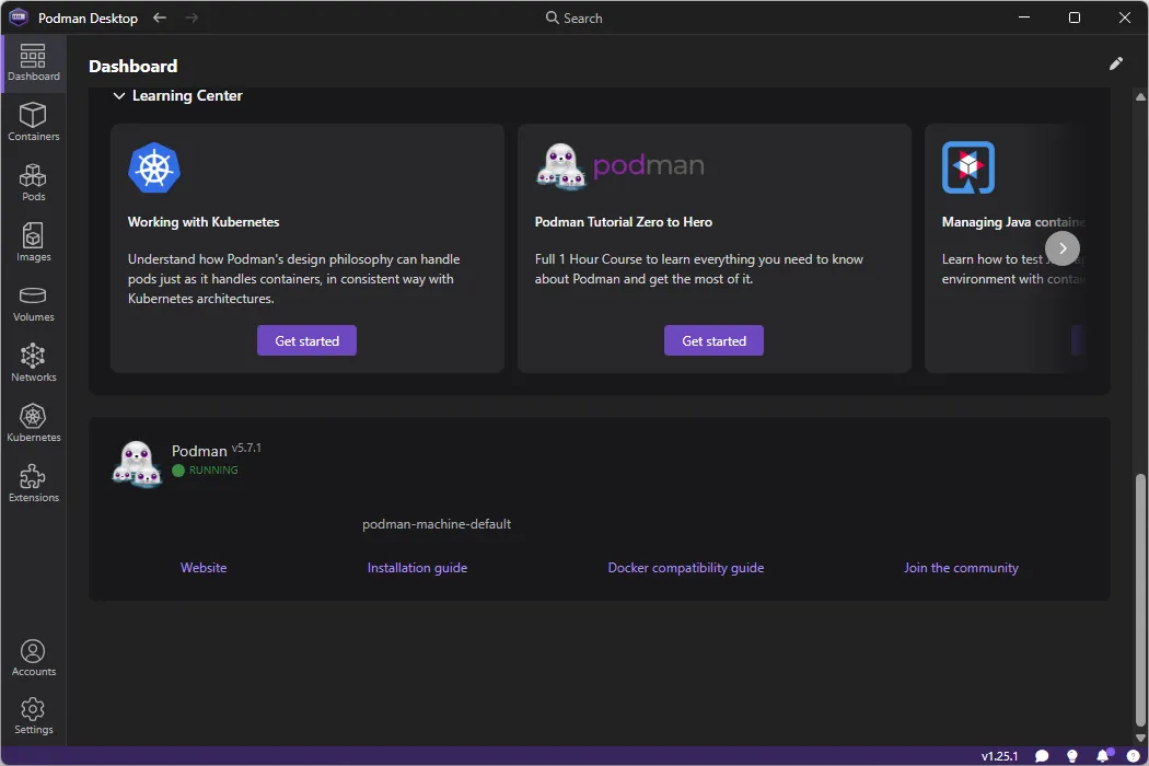 Podman Desktop prêt à l'emploi