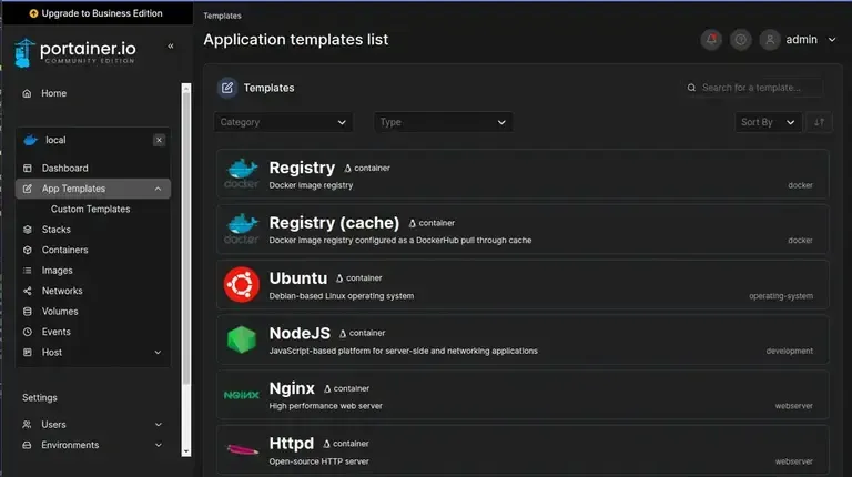 Catalogue d'applications portainer