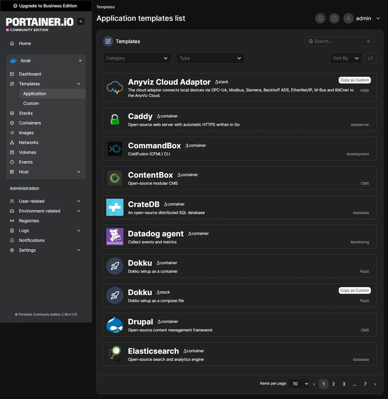 Catalogue App Templates de Portainer : applications pré-configurées prêtes à déployer