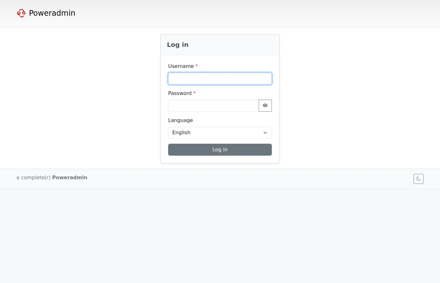Page de connexion de Poweradmin