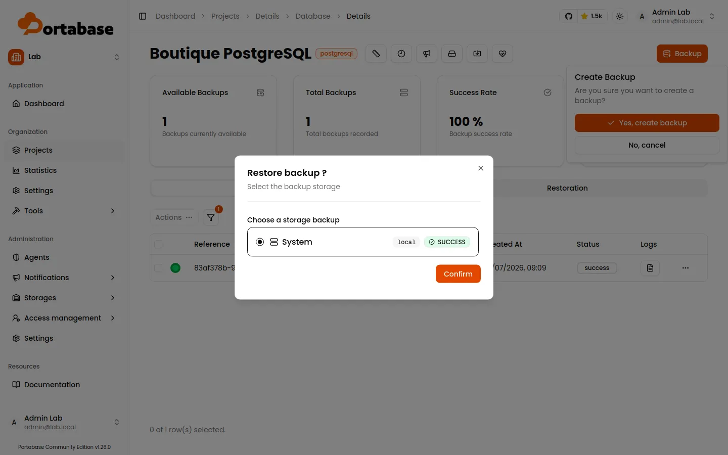 Choix du stockage lors d'une restauration