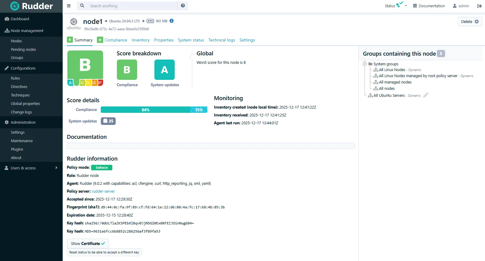 Rapport de conformité dans Rudder