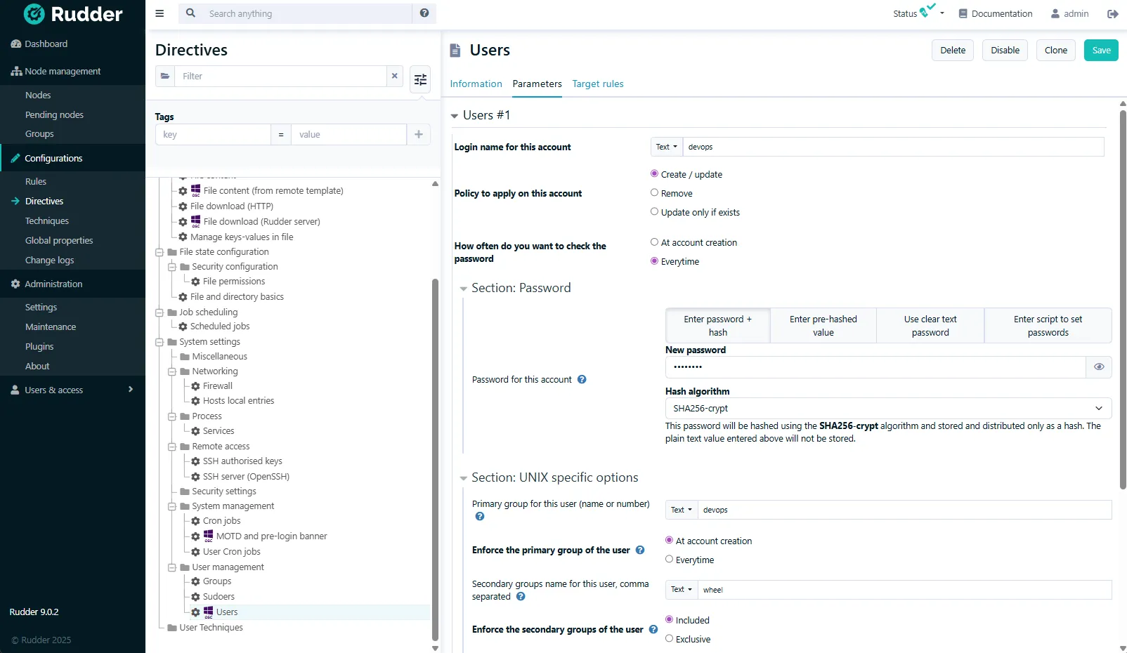 Configuration de la Directive dans Rudder