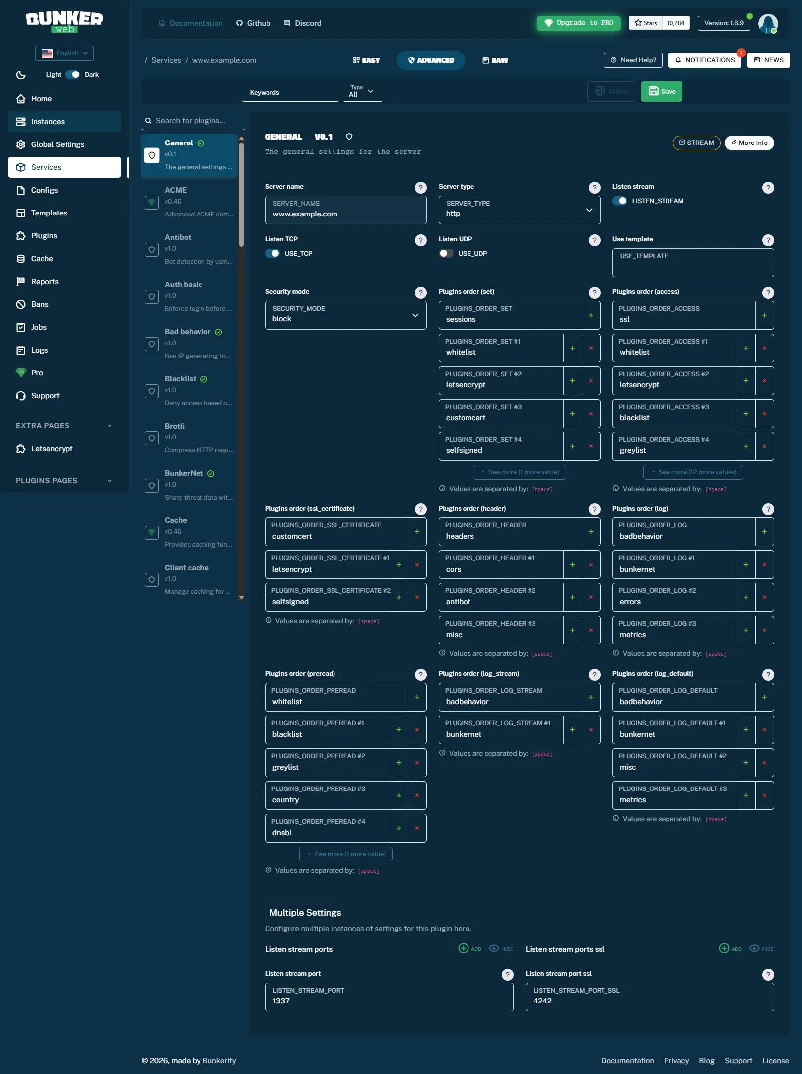 BunkerWeb — gestion des services