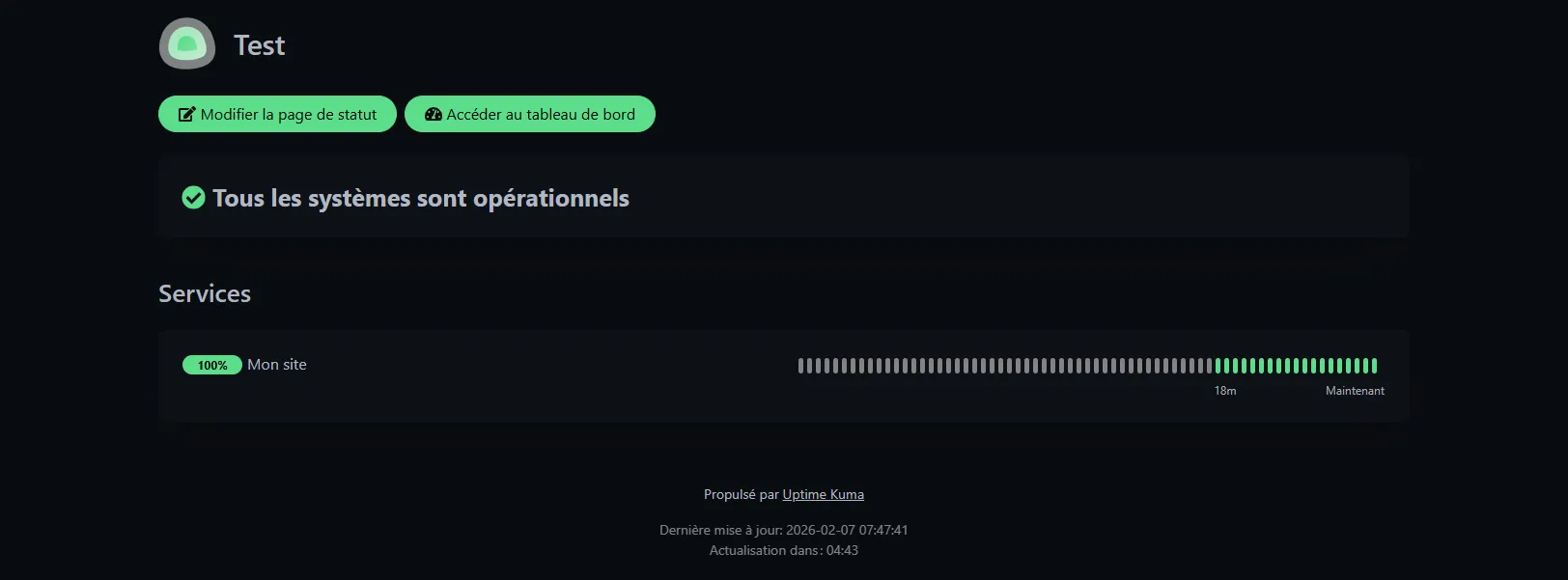 Page de statut publique en fonctionnement