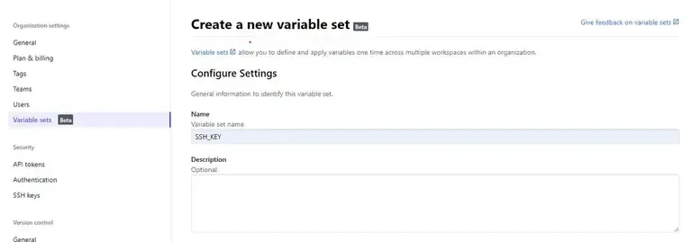 Terraform cloud variable set