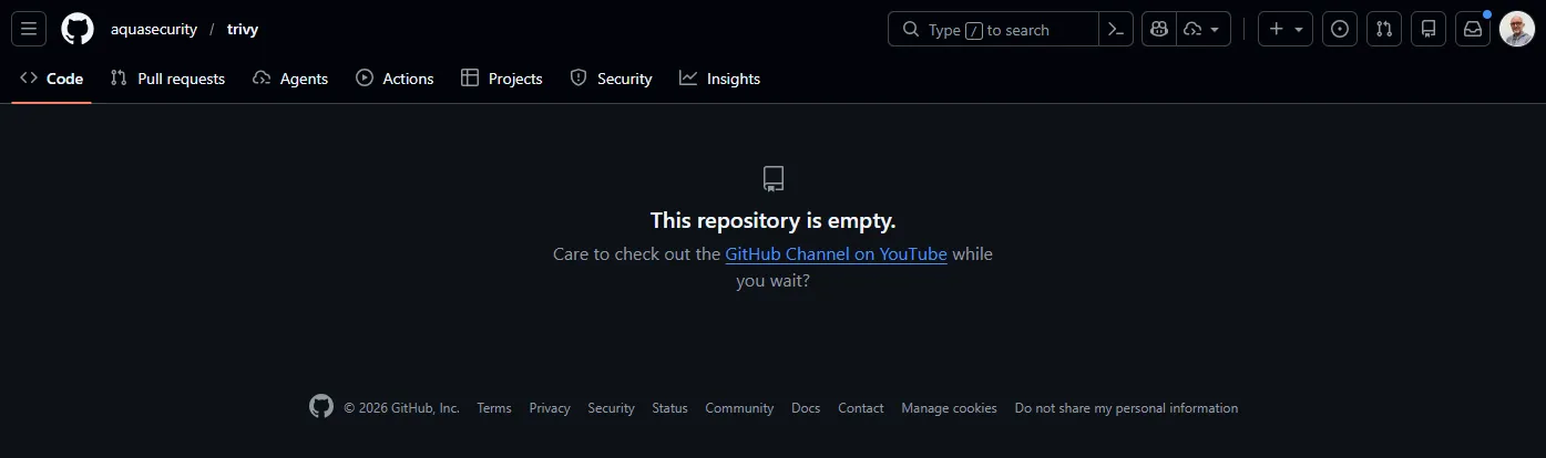 Capture d'écran du dépôt vide